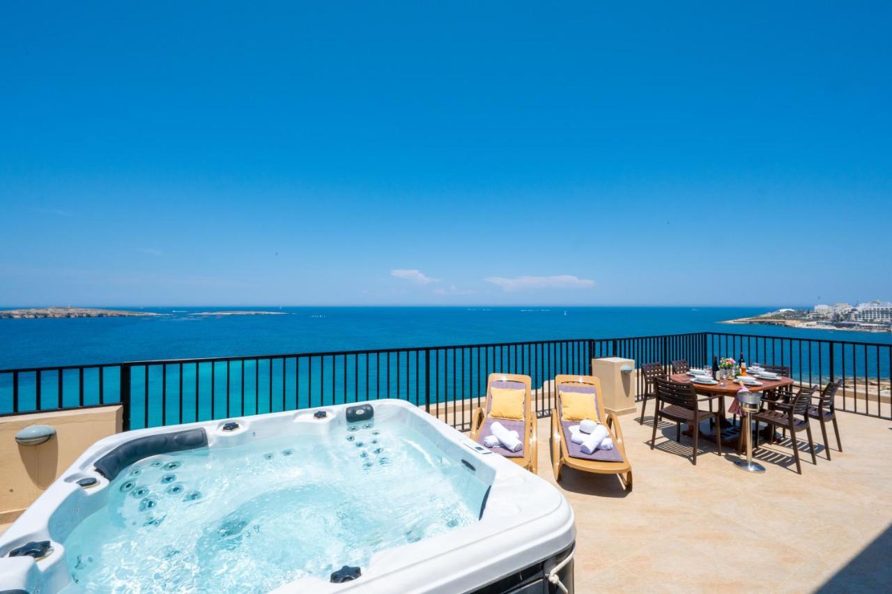 세인트폴스베이 Islet Promenade Seafront Penthouse With Breathtaking Seaviews And Private Hot Tub On The Large Terrace By Getawaysmalta 아파트 외부 사진