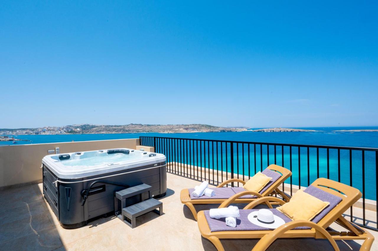 세인트폴스베이 Islet Promenade Seafront Penthouse With Breathtaking Seaviews And Private Hot Tub On The Large Terrace By Getawaysmalta 아파트 외부 사진